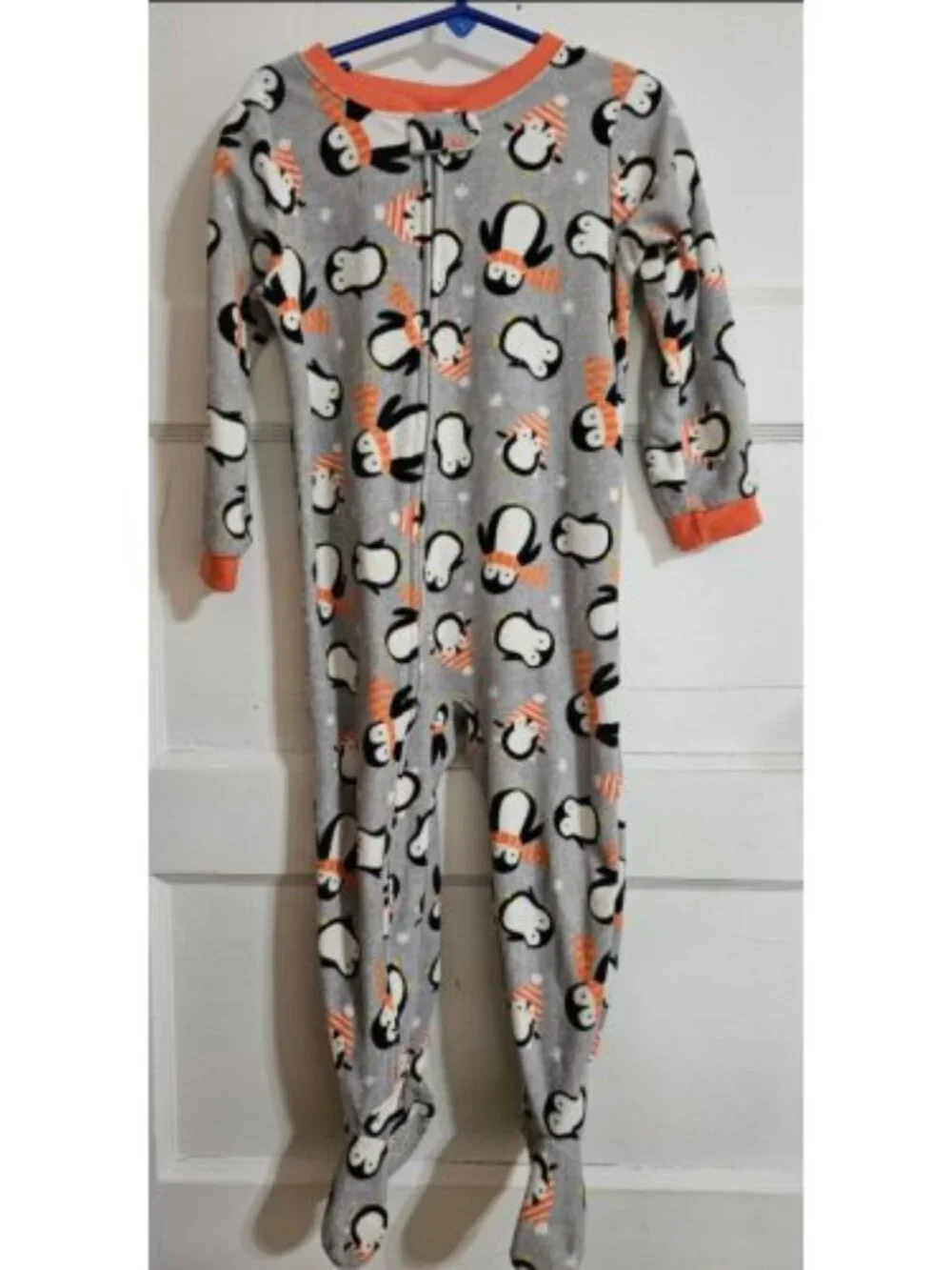 CARTER'S Grey Penguin Print One Piece Fleece Blanket Sleeper Pajamas Size 3T